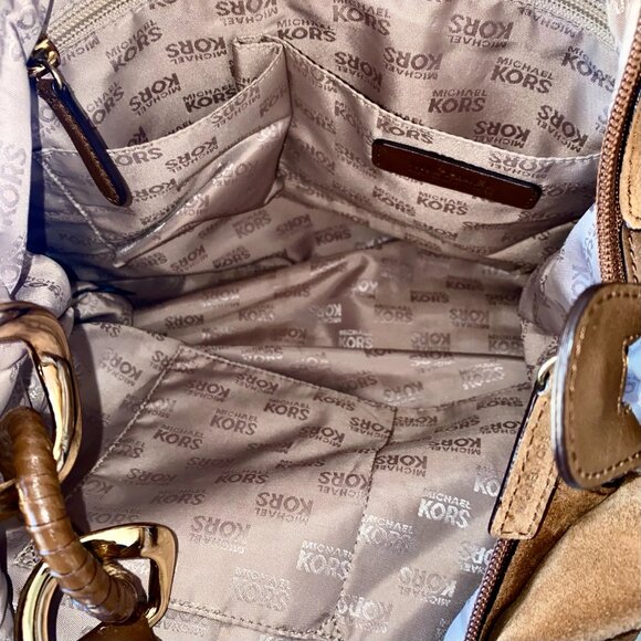 Michael Kors Brown Shoulder Hobo Bag Distressed Suede Boho Crossbody - Picture 5 of 7